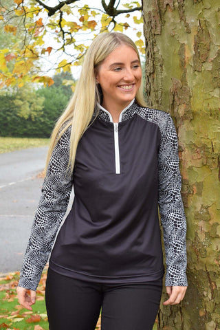 Pure Golf Hazel Long Sleeve Zip Neck Top - Mono Snake
