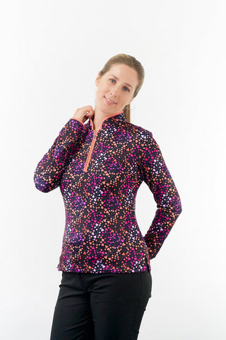 Pure Golf Ashlea Long Sleeve Zip Top - Berry Pop