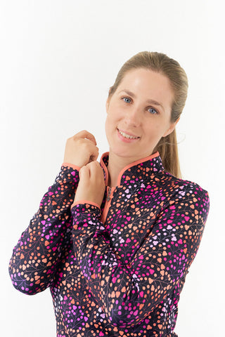 Pure Golf Ashlea Long Sleeve Zip Top - Berry Pop