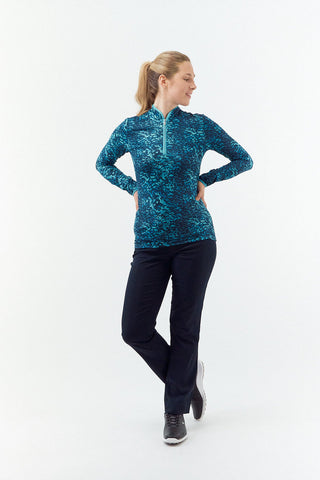 Pure Golf Ashlea Long Sleeve Zip Top - Tourmaline Leopard