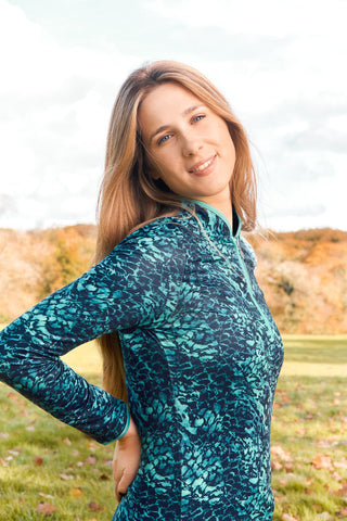 Pure Golf Ashlea Long Sleeve Zip Top - Tourmaline Leopard