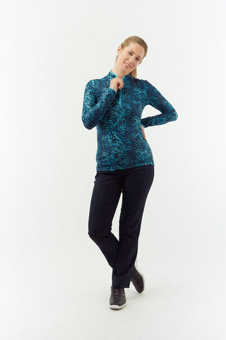 Pure Golf Ashlea Long Sleeve Zip Top - Tourmaline Leopard