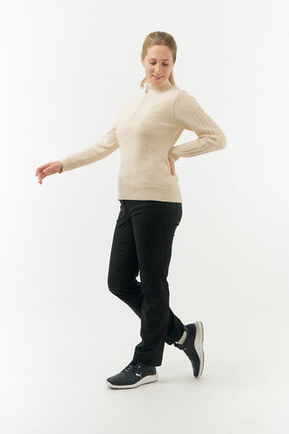 Pure Golf Sorrell Cable Knit  Lined Ladies Golf Jumper - Champagne