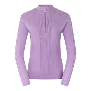 Pure Golf Sorrell Cable Knit Lined Quarter Zip Golf Jumper - Lilac