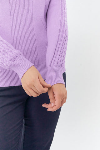 Pure Golf Sorrell Cable Knit Lined Quarter Zip Golf Jumper - Lilac