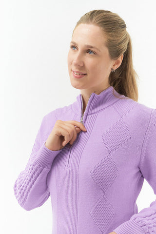 Pure Golf Sorrell Cable Knit Lined Quarter Zip Golf Jumper - Lilac