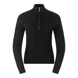 Pure Golf Sorrell Cable Knit Lined Quarter Zip Ladies Golf Jumper - Black
