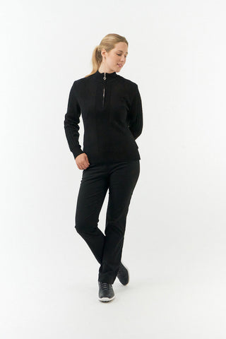 Pure Golf Sorrell Cable Knit Lined Quarter Zip Ladies Golf Jumper - Black