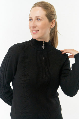 Pure Golf Sorrell Cable Knit Lined Quarter Zip Ladies Golf Jumper - Black
