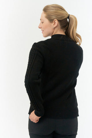 Pure Golf Sorrell Cable Knit Lined Quarter Zip Ladies Golf Jumper - Black