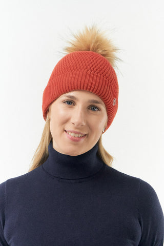 Greta Orange Waterproof Bobble Hat - Pure Golf