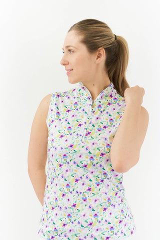 Rise Women's Sleeveless Polo Shirt - Ethereal Bouquet