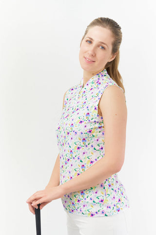 Rise Women's Sleeveless Polo Shirt - Ethereal Bouquet
