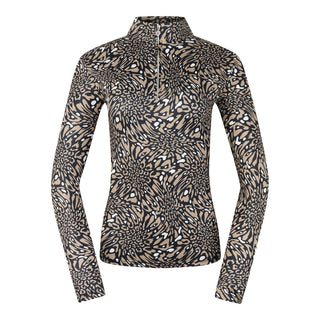 Pure Golf Arusha is a long-sleeved ladies winter weight golf top made from a super soft brushed fabric. It is two tone with a unique animal print in a soft cappuccino color with a high neckline.   A quick dry, made from UPF35, 4-way stretch, anti-crease fabric for ultimate comfort and fit. 