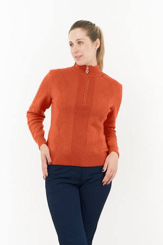 Pure Golf Sorrell  Lined Quarter Zip Ladies Golf Jumper - Ember Orange