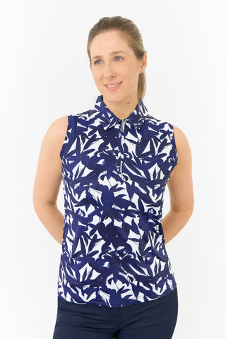 Amity Sleeveless Ladies Golf Polo Shirt - Wild Peony Navy