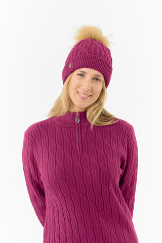 Pure Golf Ladies  Waterproof Bobble Hat (Margot Knit) - Plum