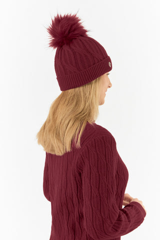 Pure Golf Ladies Waterproof Bobble Hat (Margot Knit) - Merlot