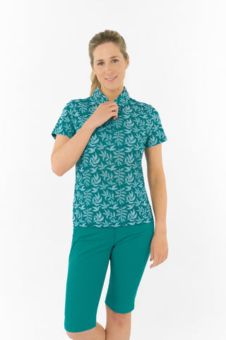 Pure Golf Amity Short Sleeve Polo Shirt - Teal Frondescence