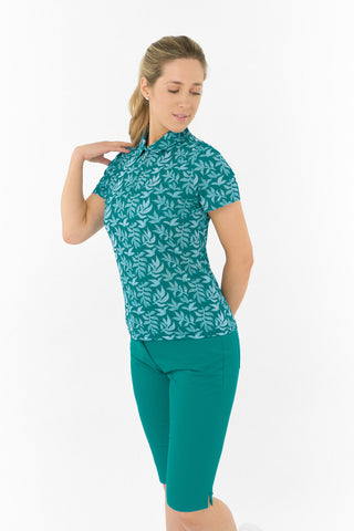 Pure Golf Amity Short Sleeve Polo Shirt - Teal Frondescence