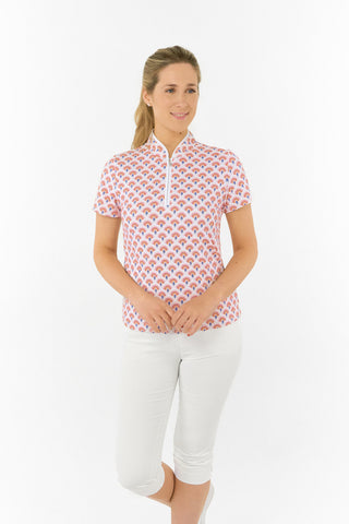 Pure Golf Ellen Short Sleeve Polo Golf Shirt - Mediterranean Sunset