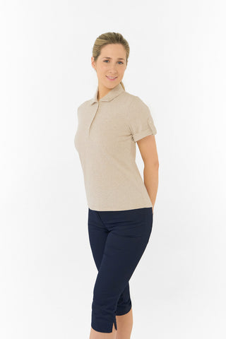 Imy Buttoned Short Sleeve Golf Polo Shirt - Sandstone