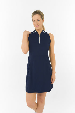 Julia Sleeveless Sweetheart Collar Golf Dress - Navy
