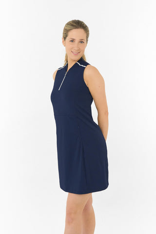 Julia Sleeveless Sweetheart Collar Golf Dress - Navy