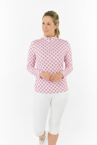 Serenity Long Sleeve Ladies Golf Zip Top - Mediterranean Sunset