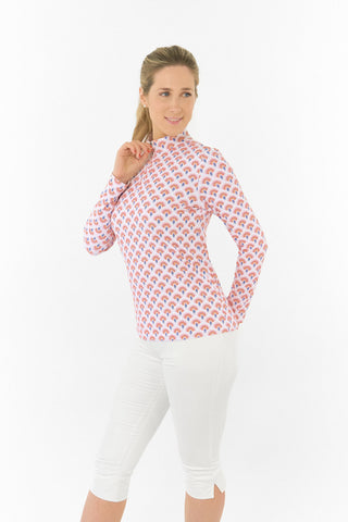 Serenity Long Sleeve Ladies Golf Zip Top - Mediterranean Sunset