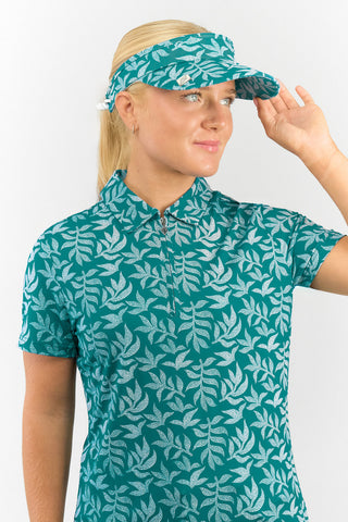 Arielle Patterned Golf Visor - Teal Frondescence