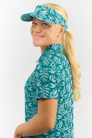 Arielle Patterned Golf Visor - Teal Frondescence