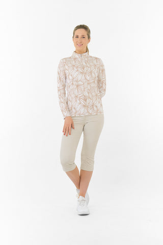 Serenity Long Sleeve Ladies Golf Zip Top - Whitecap Whisper