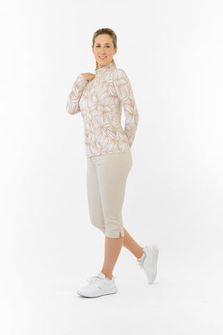 Serenity Long Sleeve Ladies Golf Zip Top - Whitecap Whisper