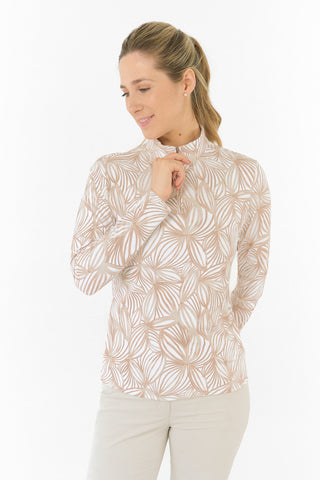 Serenity Long Sleeve Ladies Golf Zip Top - Whitecap Whisper