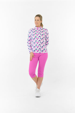 Serenity Long Sleeve Ladies Golf Zip Top - Portrait of Paradise