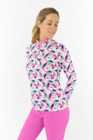 Serenity Long Sleeve Ladies Golf Zip Top - Portrait of Paradise