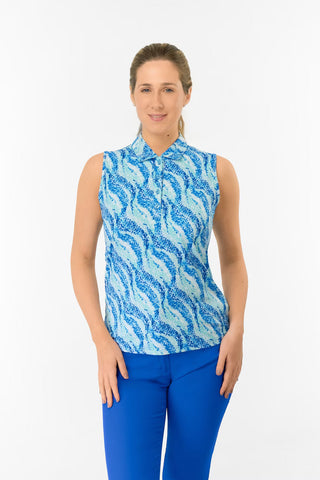 Liberty Buttoned Sleeveless Polo Shirt - Marine Mosaic