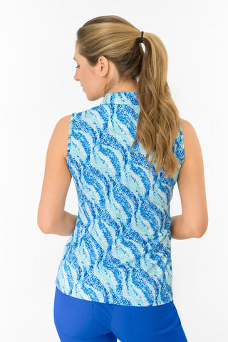 Liberty Buttoned Sleeveless Polo Shirt - Marine Mosaic