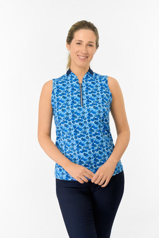 Felicity Sleeveless Polo Golf Shirt - Blueberry Bokeh