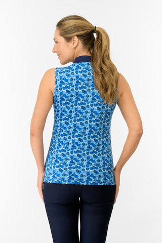 Felicity Sleeveless Polo Golf Shirt - Blueberry Bokeh