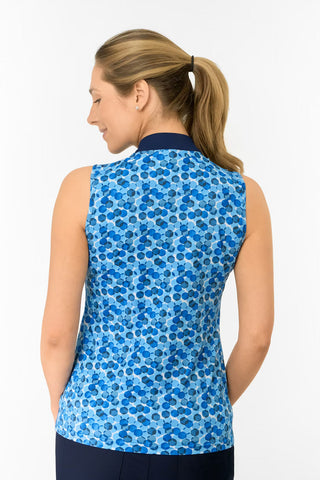 Felicity Sleeveless Polo Golf Shirt - Blueberry Bokeh