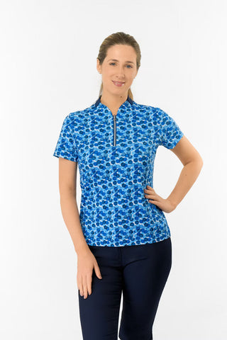 Felicity Short Sleeve Polo Golf Shirt - Blueberry Bokeh