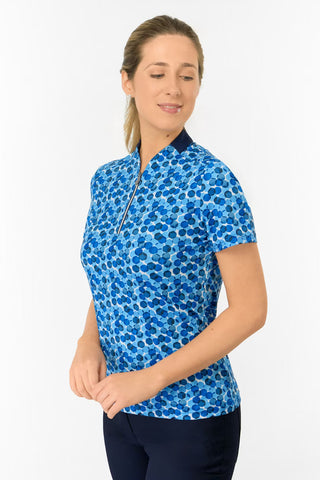 Felicity Short Sleeve Polo Golf Shirt - Blueberry Bokeh