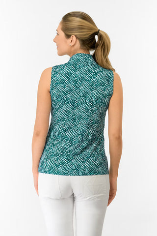 Ellen Sleeveless Ladies Polo Golf Shirt - Teal Crosshatch