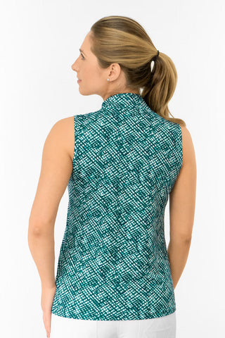 Ellen Sleeveless Ladies Polo Golf Shirt - Teal Crosshatch