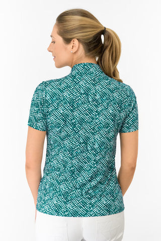 Ellen Short Sleeve Ladies Polo Golf Shirt - Teal Crosshatch