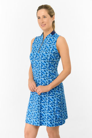 Laura Sleeveless Sweetheart Collar Golf Dress - Blueberry Bokeh