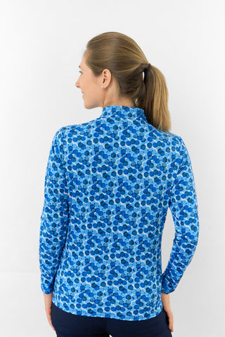 Serenity Long Sleeve Ladies Golf Zip Top - Blueberry Bokeh