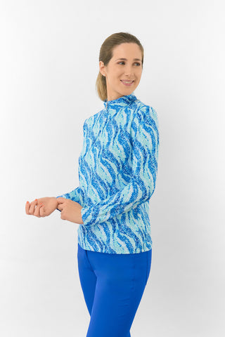 Serenity Long Sleeve Ladies Golf Zip Top - Marine Mosaic